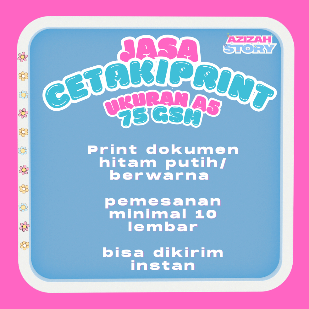 

Jasa print/Cetak Ukuran A5 Hitam putih dan warna
