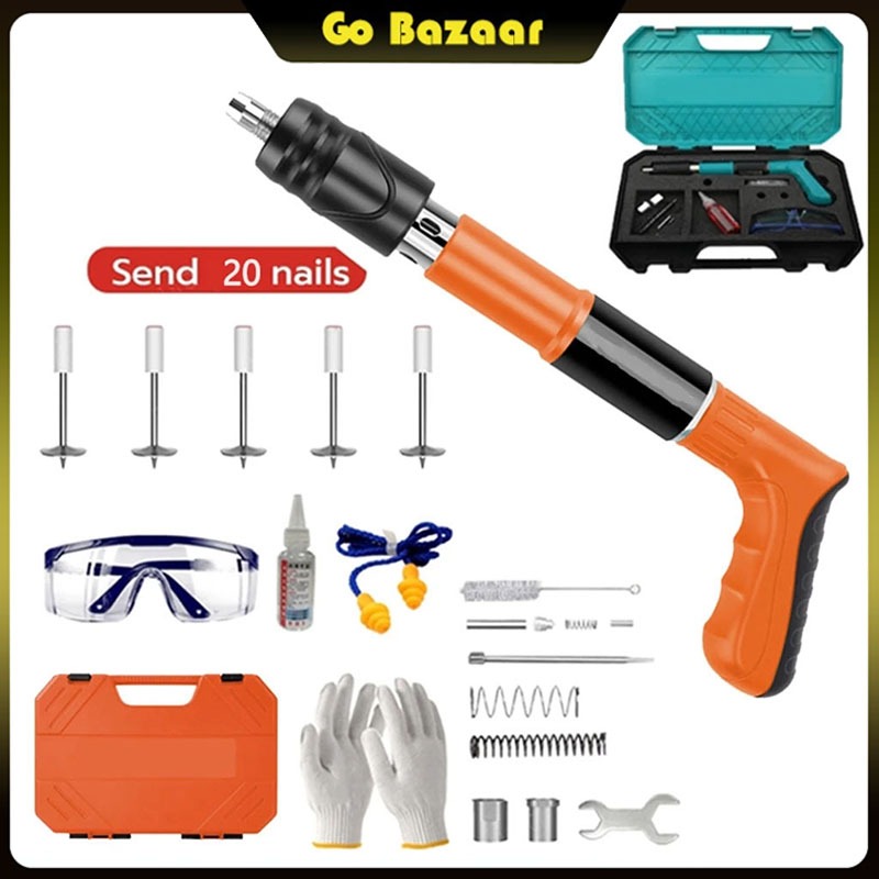Nail Gun Manual Steel Nail Gun Tool Nail Puncher Gun Rivet Concrete Wall Gun Contains 20 Nails Gun N