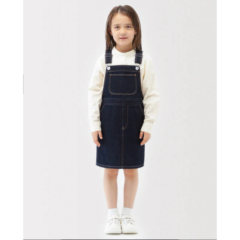 MUJI_ Kids' Kapok Blend Denim Jumper Skirt (Kids' Size 120, Dark Navy)