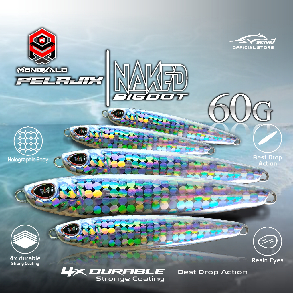 Umpan Casting Metal Jig 60 gram Mongkalo PELAJIX 60g 60 gr Silver Set Single & Doubel Assist Tenggir