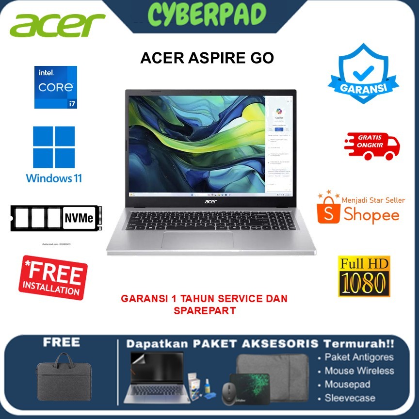 Laptop Acer Aspire Go AG15 I713620 16GB 512GB W11H 15.6" FHD New Garansi