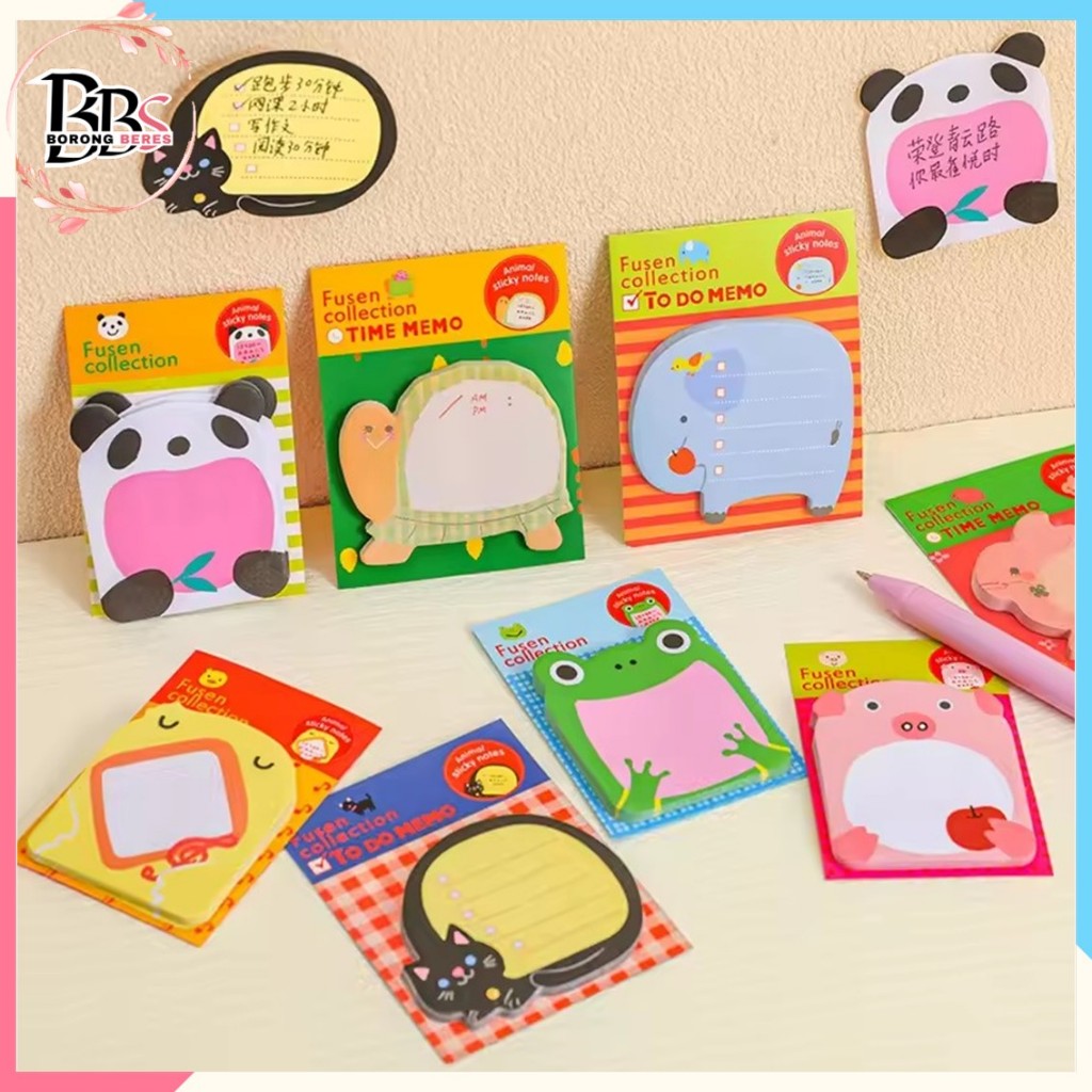 

BORES Kertas Tempel Pengingat Motif Hewan Tempelan Kertas Catatan Memo Note Karakter Animal Mini Book Karakter Binatang Lucu