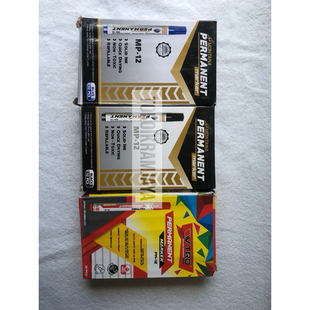 

Spidol Permanen Montana Marker MP-12 (12Pcs) Warna Hitam Biru Merah