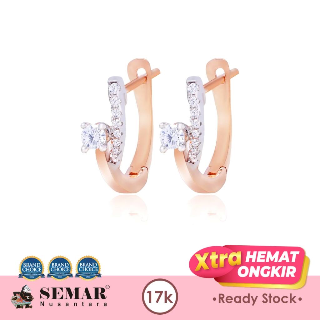 Anting Emas Jepit Kayli Solitaire Rose White Gold 17K Semar Nusantara