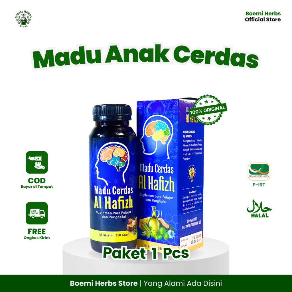 

[PAKET 1 BOTOL] Madu Herbal Cerdas Al Hafizh 350g – Nutrisi Otak, Nafsu Makan, dan Imun Anak & Dewasa