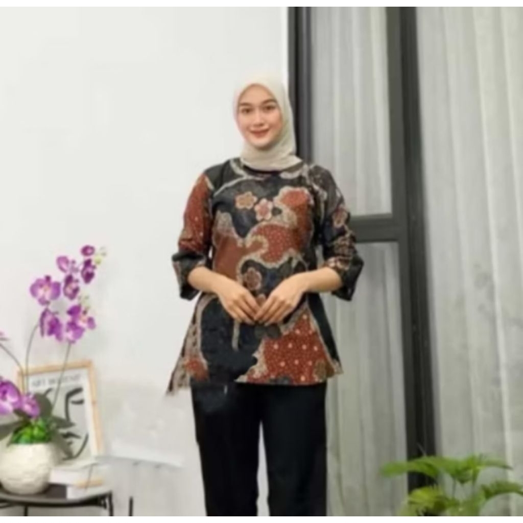 BLOUSE BAJU BATIK CEWEK BLOUSE BERKERAH