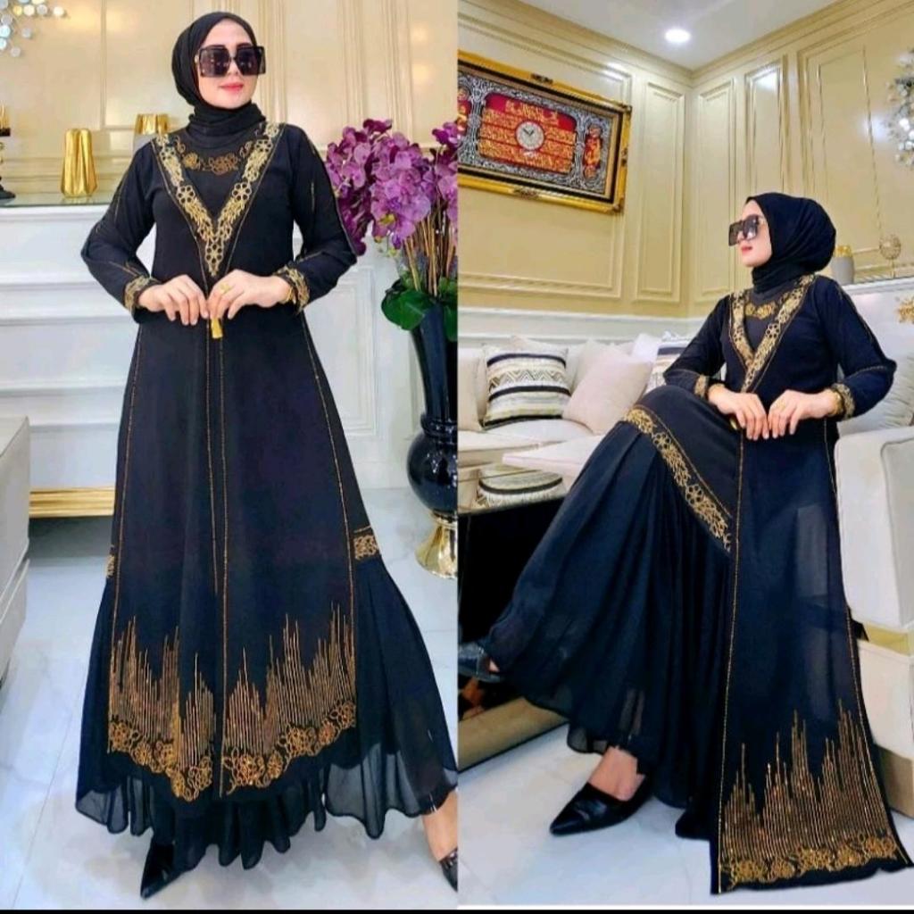 GAMIS ABAYA TURKEY BORDIR REMPEL HITAM / Gamis Arab terbaru model Izzati