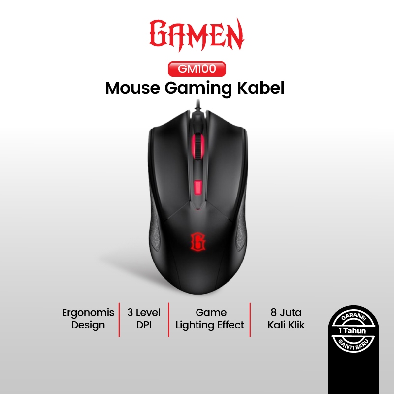 GAMEN Mouse Kabel Gaming GM100 RGB 2000DPI Ergonomis Mouse 3 Level DPI 8 Juta Klik untuk Laptop PC K