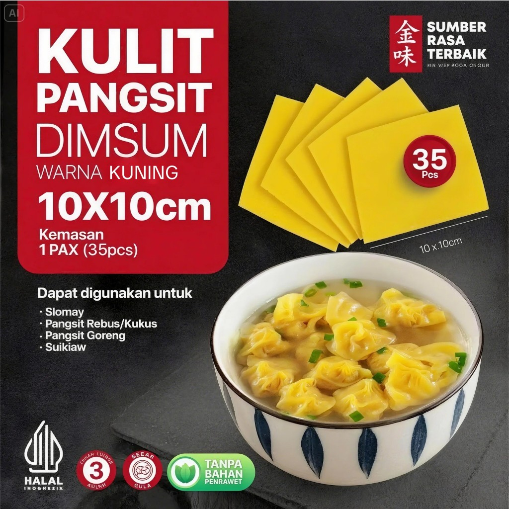 

SRT - KULIT PANGSIT KUNING 10CM ISI 35PCS HALAL | UNTUK WONTON,DIMSUM REBUS & GORENG | TIPIS LENTUR