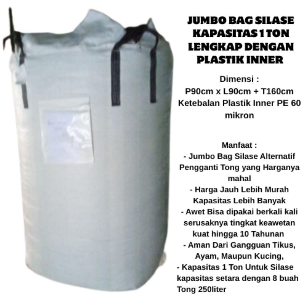 Kantong Silase Jumbo Bag Kapasitas 1 Ton Lengkap Dengan Plastik Inner Silo Bag Wadah Untuk Silase Pe