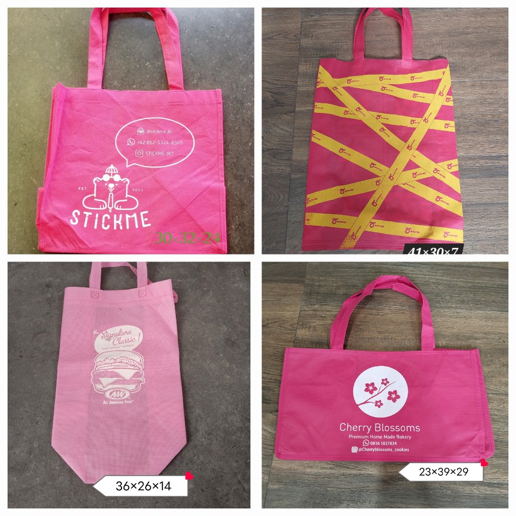 

TAS BELANJA SPUNBOND SHOPPING BAG RED MERAH PINK ORANGE HIJAU GREEN YELLOW KUNING DONKI FOODHALL KOULTOURA SUPERINDO