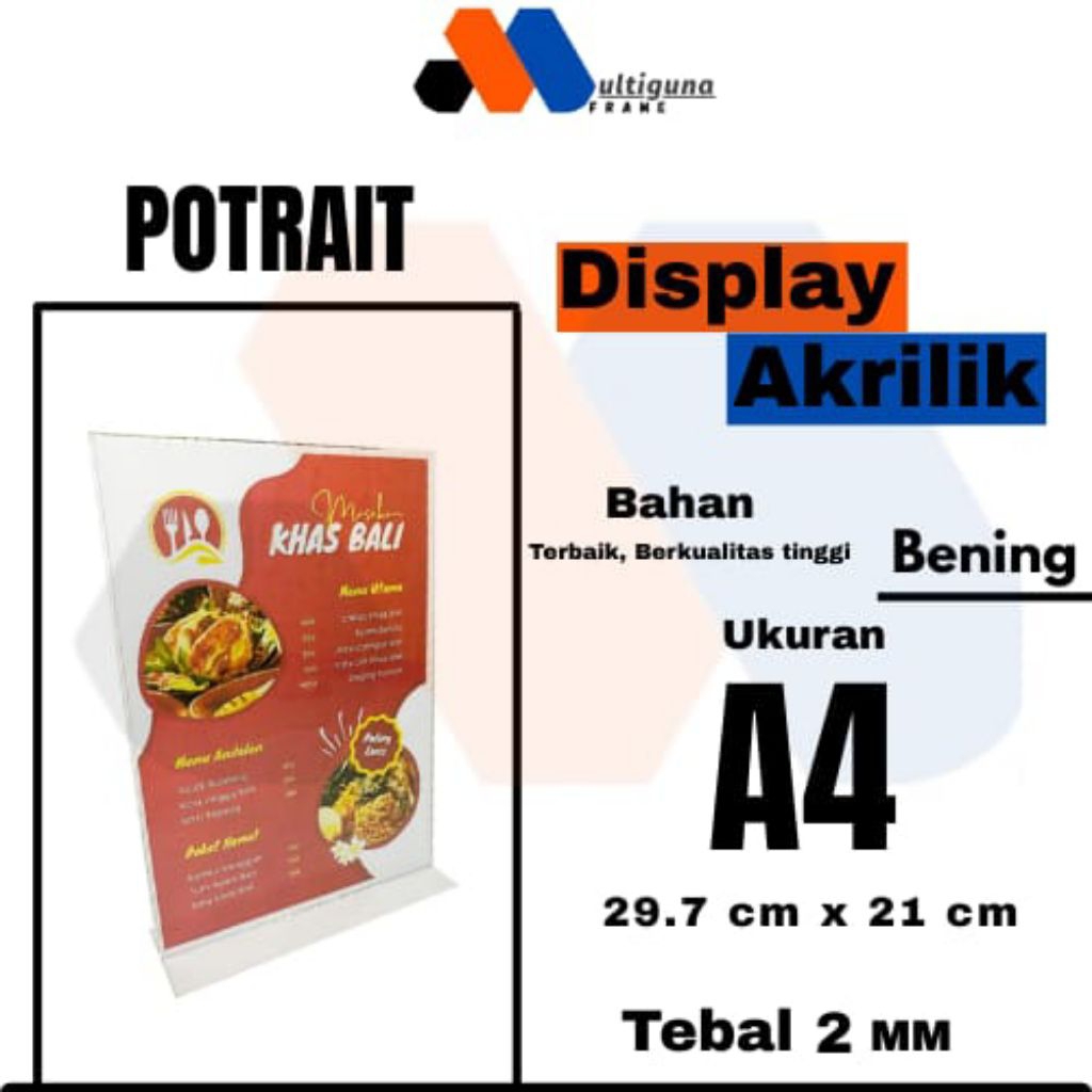 

Tempat Brosur Display Menu Standing Akrilik Acrylic Menu/Qris Ukuran A4 Potrait Tebal 2mm