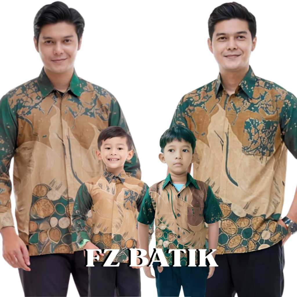 Kemeja Batik Anak Laki laki Warna Hijau Batik Pria Dewasa Couple Batik Ayah dan Anak Cowok Terbaru