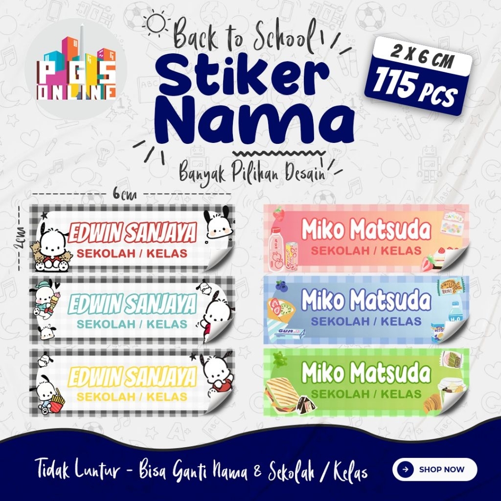 

[115 PCS] 02B - STICKER NAMA ukuran 2x6 cm / Stiker Buku Anak Mata Pelajaran Sekolah TK SD SMP / Note Book / Buku Paket / Tulis