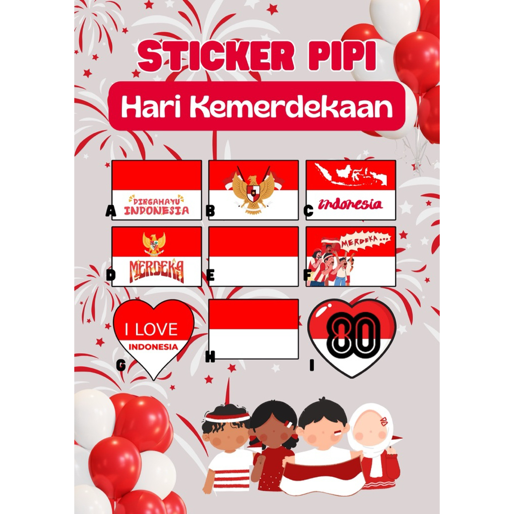 

sticker pipi hari kemerdekaan/sticker pipi 17an/ sticker pipi indonesia/ sticker pipi