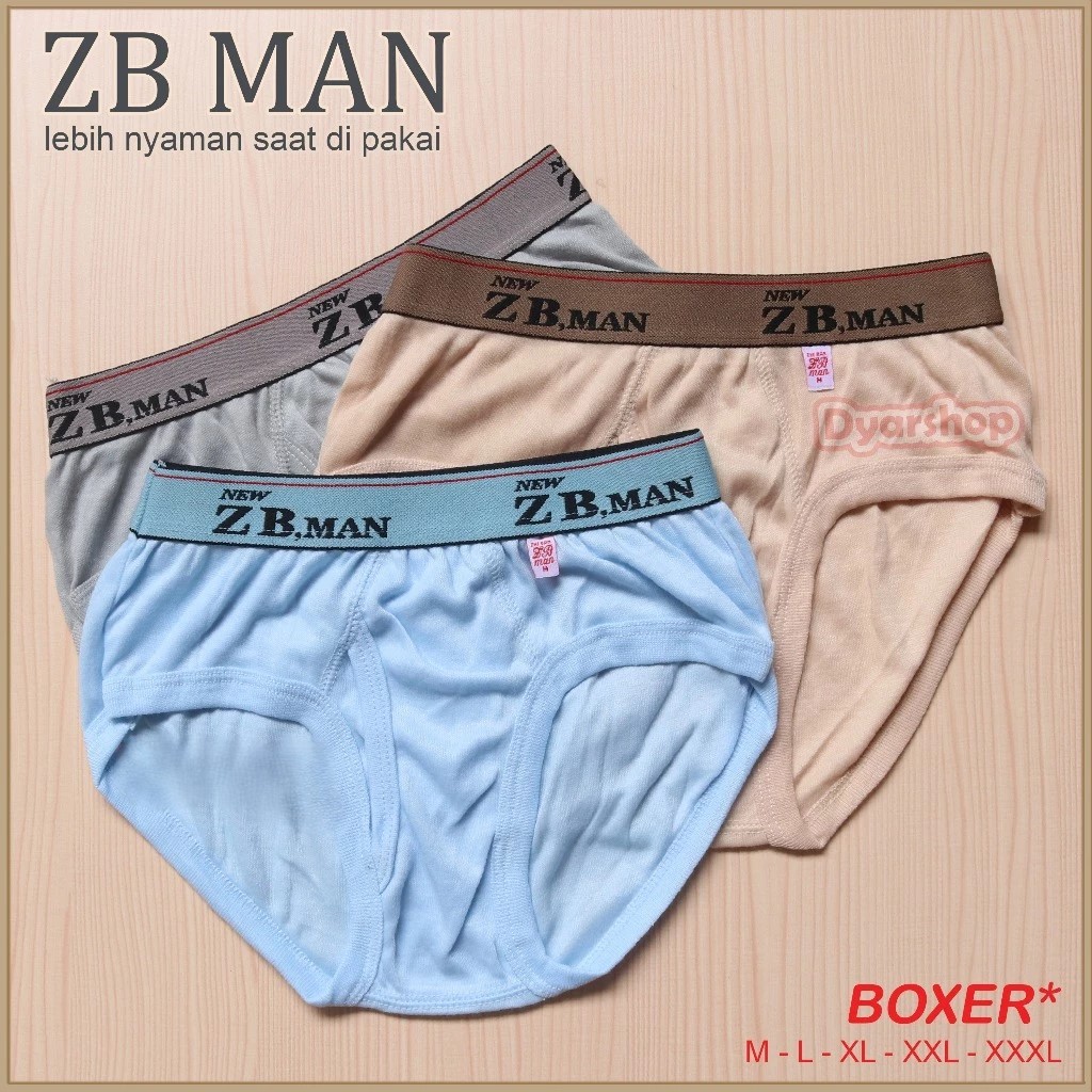 ( 12pc ) CD ZB Man Boxer | Celana Dalam Pria ZB-Man Kerut Karet Boxer | CD Pria Jumbo | CD ZB Man Bo