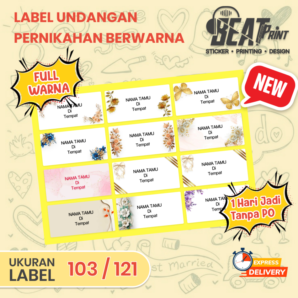 

Cetak Sticker Label Undangan Berwarna 103,121 – Cetak Stiker Nama Tamu Unik & Elegan | Beat Print