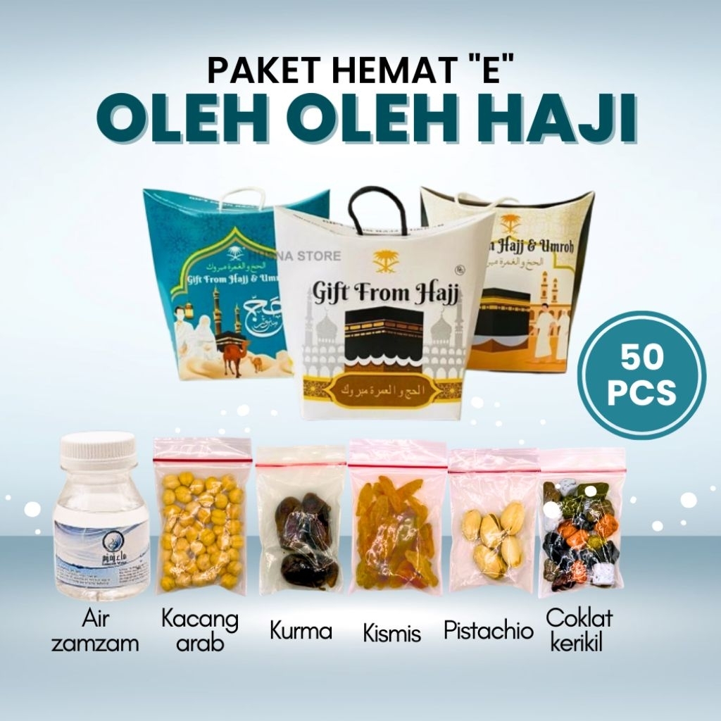 

Paket Hemat Oleh oleh Haji Dan Umroh Paket E Isi 50 Pcs Air zamzam Dus tali