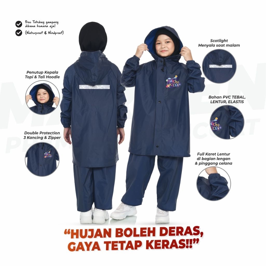 JAS HUJAN ANAK PREMIUM SETELAN BAHAN TEBAL LENTUR KUAT ANTI REMBES BY MAROEN