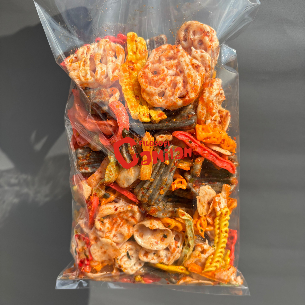 

Kerupuk Seblak Campur Mix Extra Chili Oil Daun Jeruk Kemasan - 500g