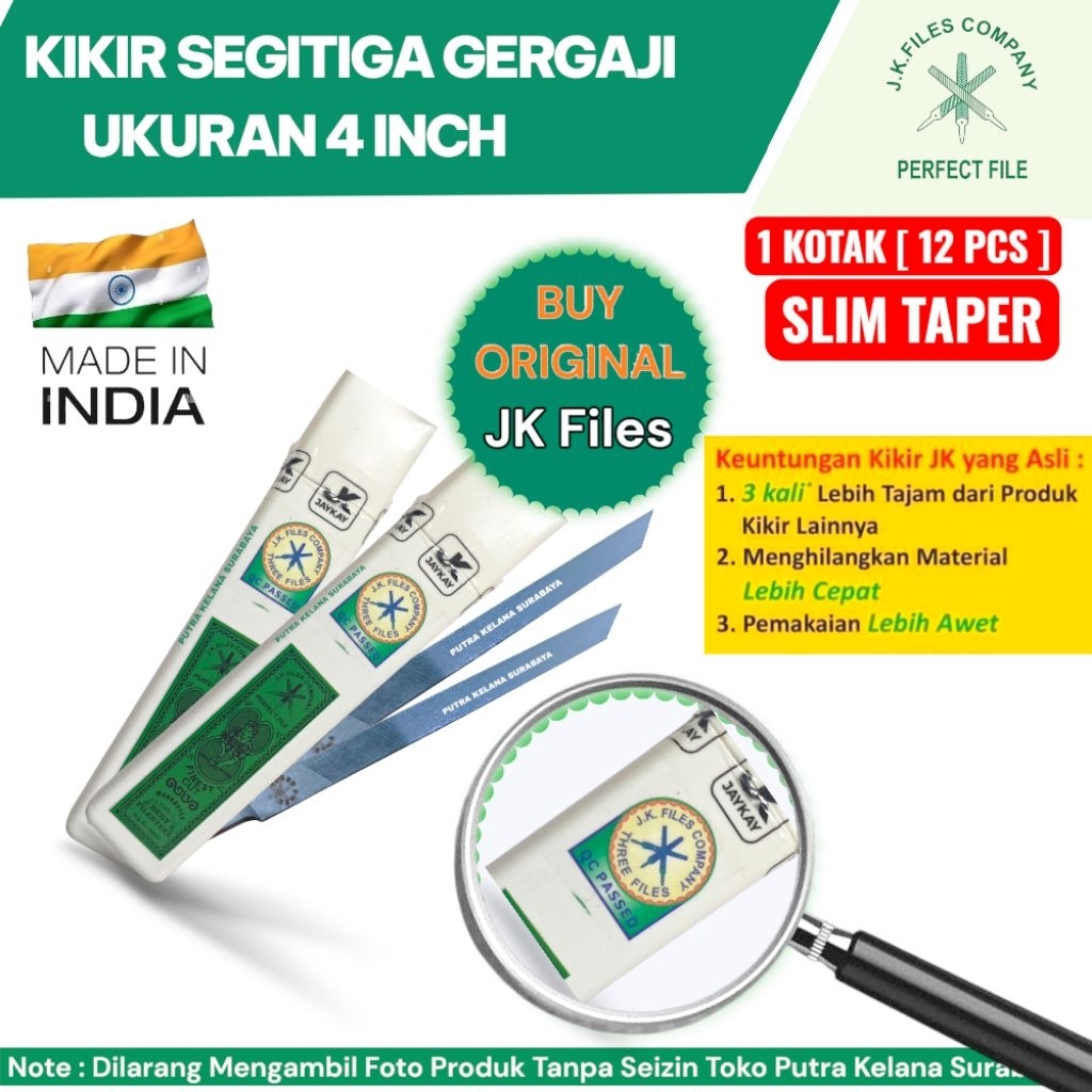 [ 12 PCS / 1 KOTAK ] Kikir Gergaji Segitiga JAYKAY 4 INCH Made In INDIA JK Files Company Lusinan | K