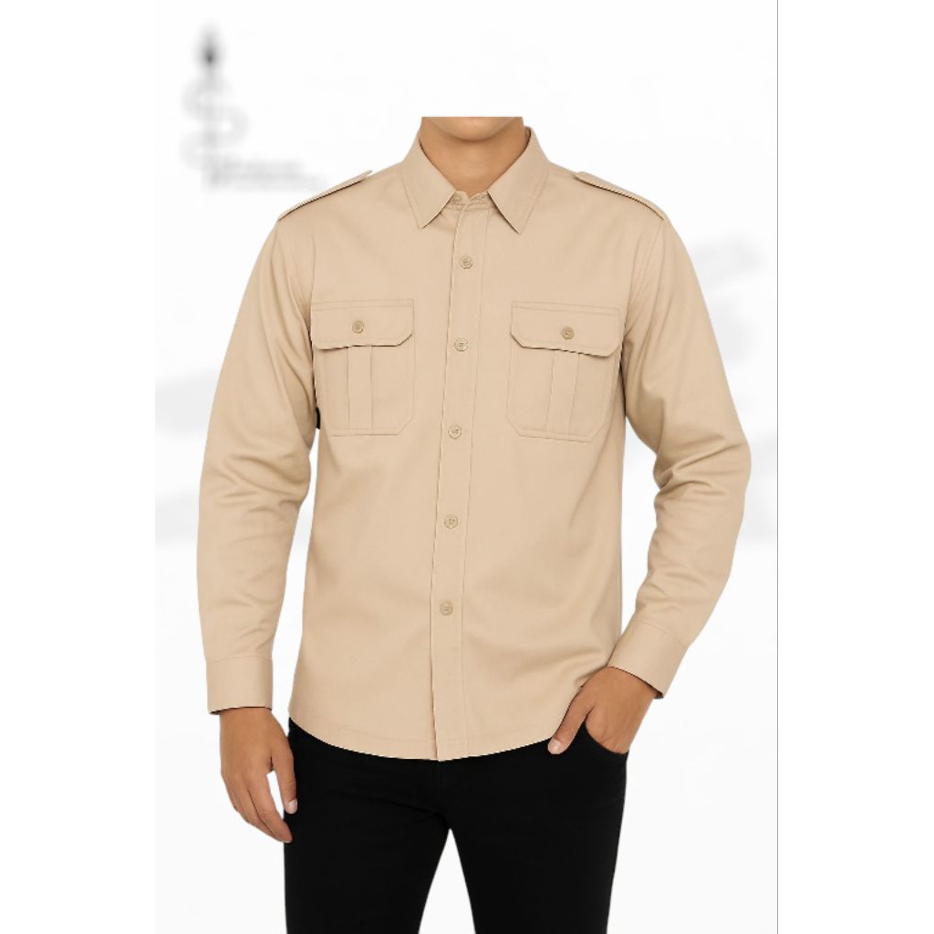 Kemeja PDL PDH Seragaman Pabrik Unisex Pria Dan Wanita/Kemeja PDL Polos Lengan Panjang Warna Cream/K