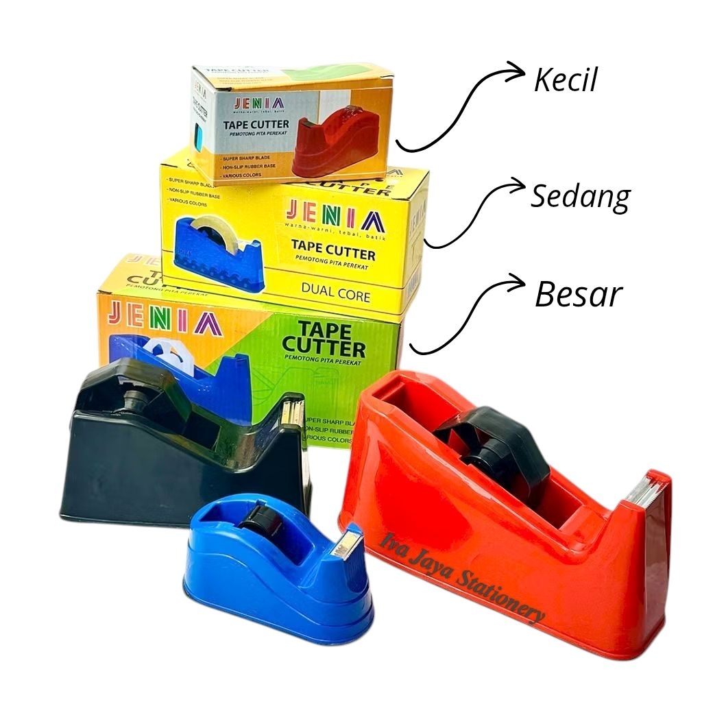 

Dispenser Isolasi Semua Ukuran Sedang Besar Kecil / Tape dispenser isolasih multifungsi / Tempat Alat Pemotong Cutter Solatip