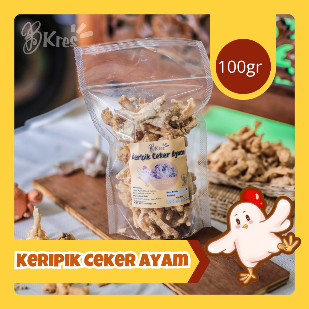 

Keripik Ceker Ayam Kemasan Mini 100gr - Keto Friendly Gurih Renyah Tanpa Tepung | B'Kres