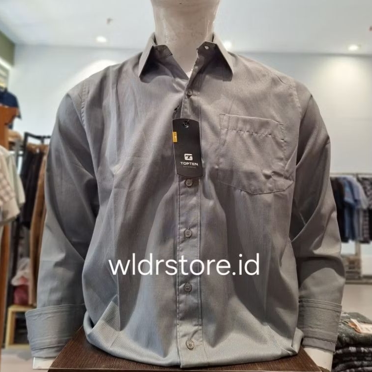 KEMEJA KATUN SALUR PRIA BRAND TOP TEN ORIGINAL REGULAR ABU MUDA