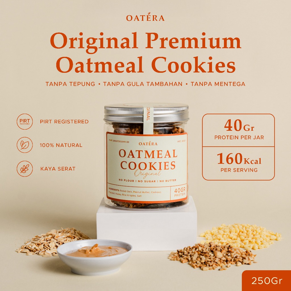 

Premium Oatmeal Peanut Cookies - Original 250gr - Oatera Cookies Diet Tinggi Protein