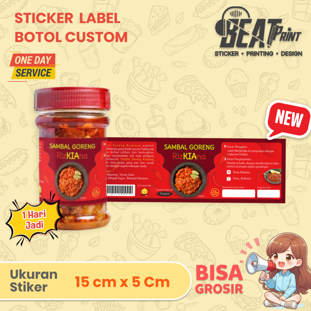 

Sticker / Stiker Botol Sambal 15x5 cm — Bahan Kromo Murah | Minimal Order 18 Pcs | Beat Print