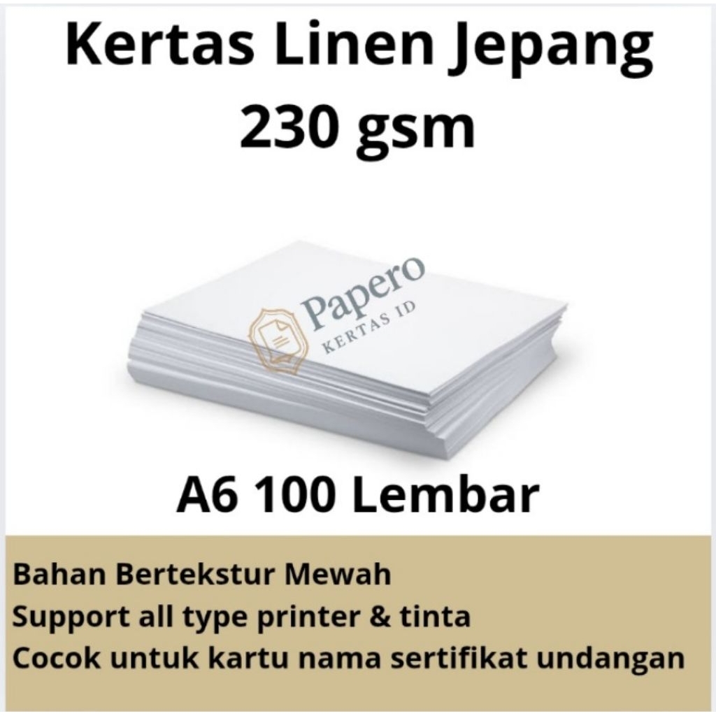

Kertas Linen 230 gsm Jepang Premium | A6 Isi 100 Lembar - Kertas Undangan, Sertifikat, Kartu Nama.