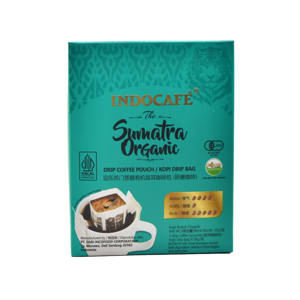 

Kopi Hitam Bubuk Kantong INDOCAFE Drip Coffee Sumatra Organik & Flores Komodo Island isi 5