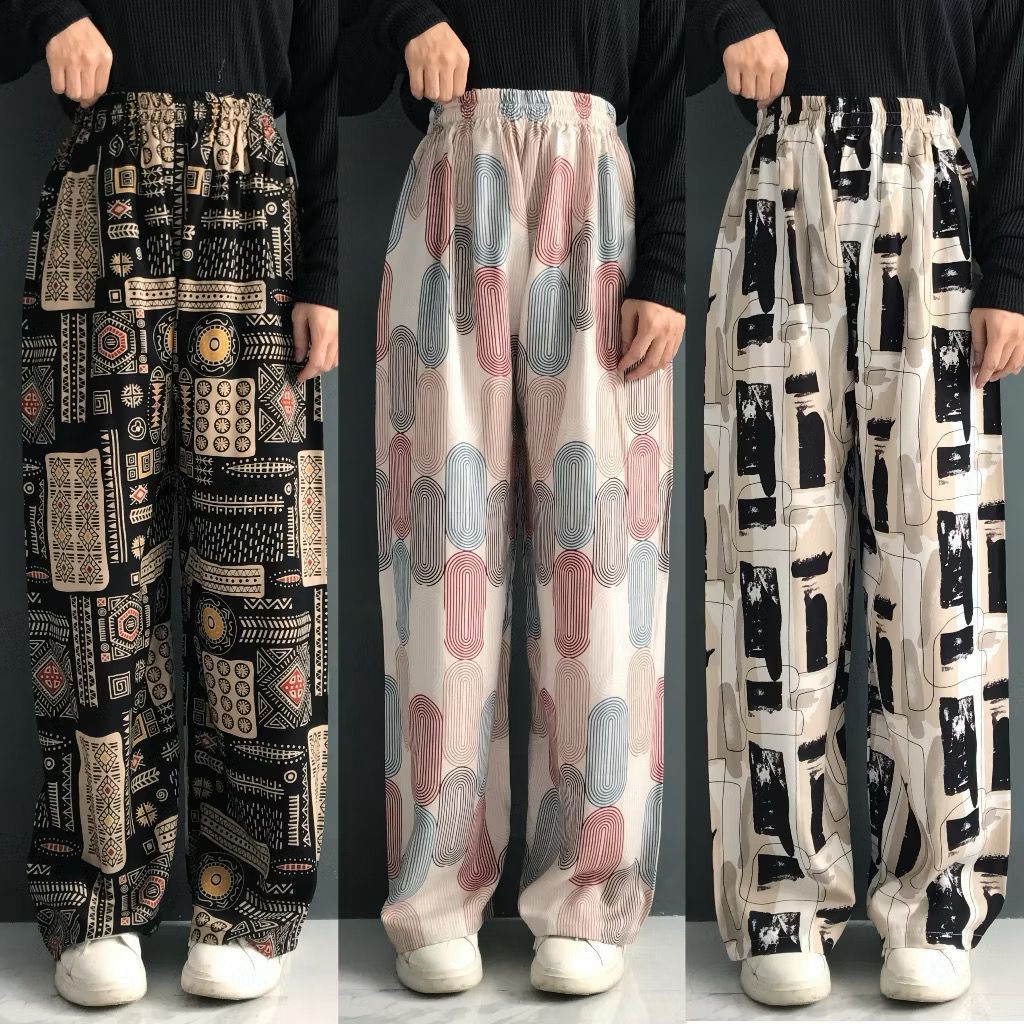 Celana Kulot Rayon Hommy Motif Remaja Kekinian Size M L XL XX Terlaris / Celana Kulot Rayon Highwaits Wanita Terbaru Bisa COD