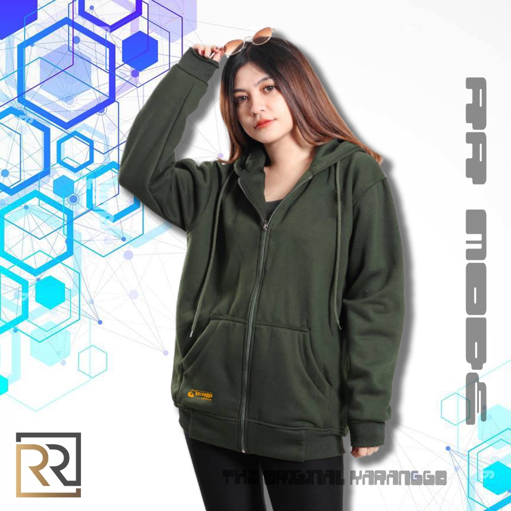 Hoodie Jumper Pria Wanita Warna Hijau Army Bahan Katun Tebal