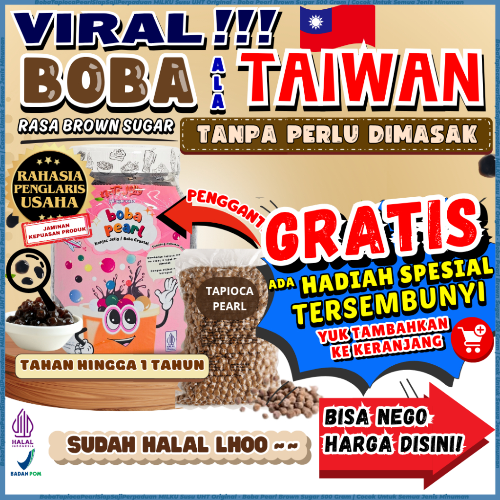 

BobaTapiocaPearlSiapSajiPerpaduan MILKU Susu UHT Original - Boba Pearl Brown Sugar 500 Gram | Cocok Untuk Semua Jenis Minuman