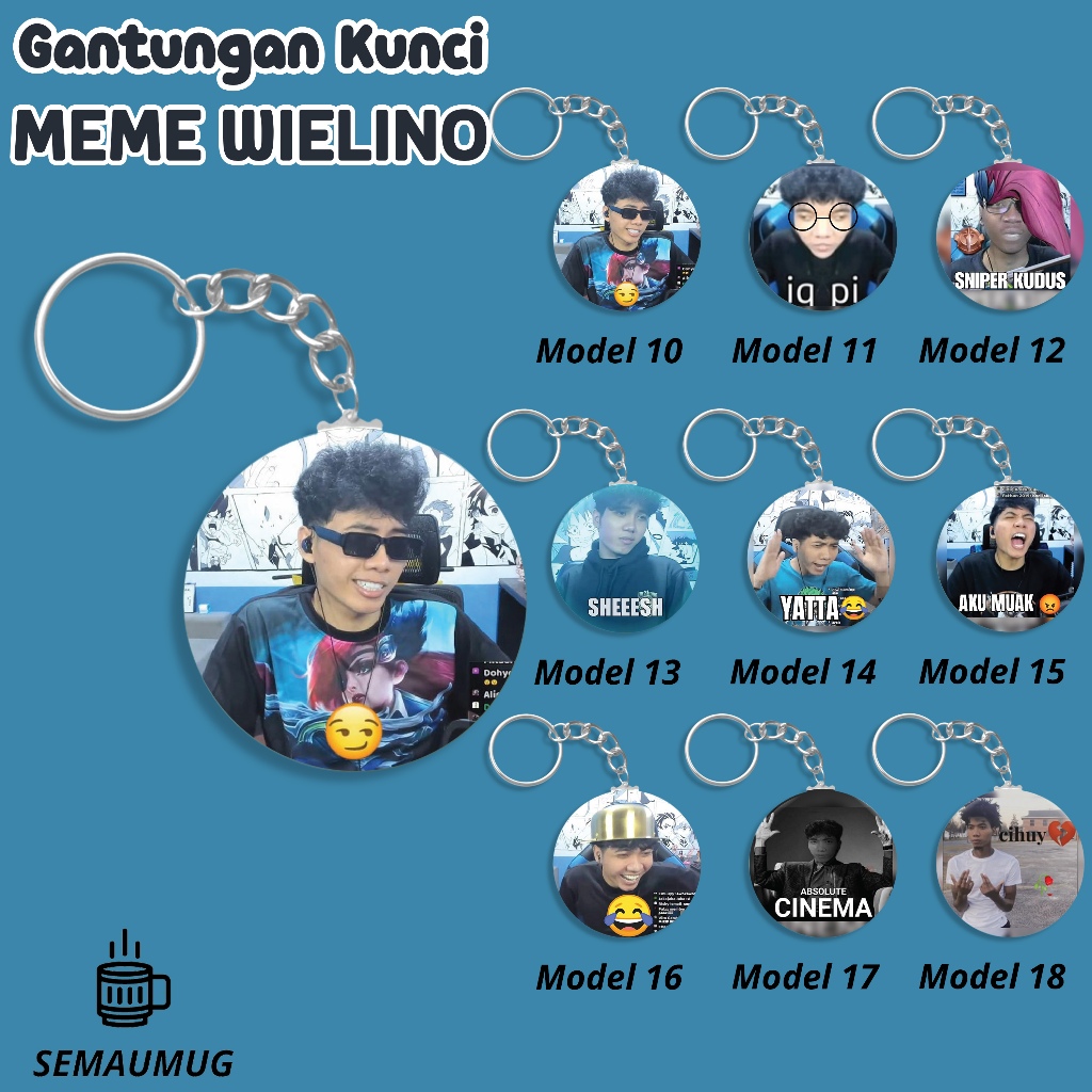 GANTUNGAN KUNCI MEME WIELINO STICKER KADO GANCI BULAT MEME LUCU PRINT CUSTOM SEMAUMUG
