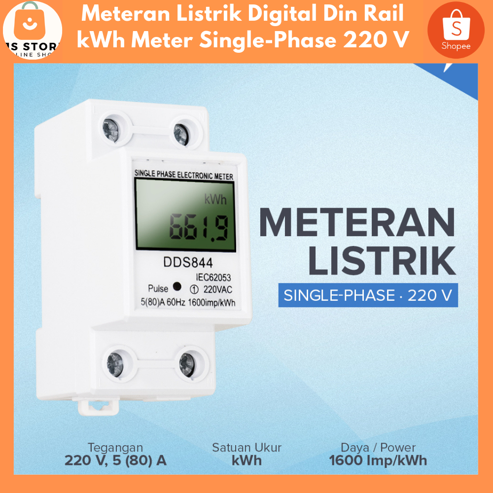 Meteran Listrik Digital / MCB Listrik Digital 5 A Din Rail kWh Meter Single-Phase 220 V - DDS844