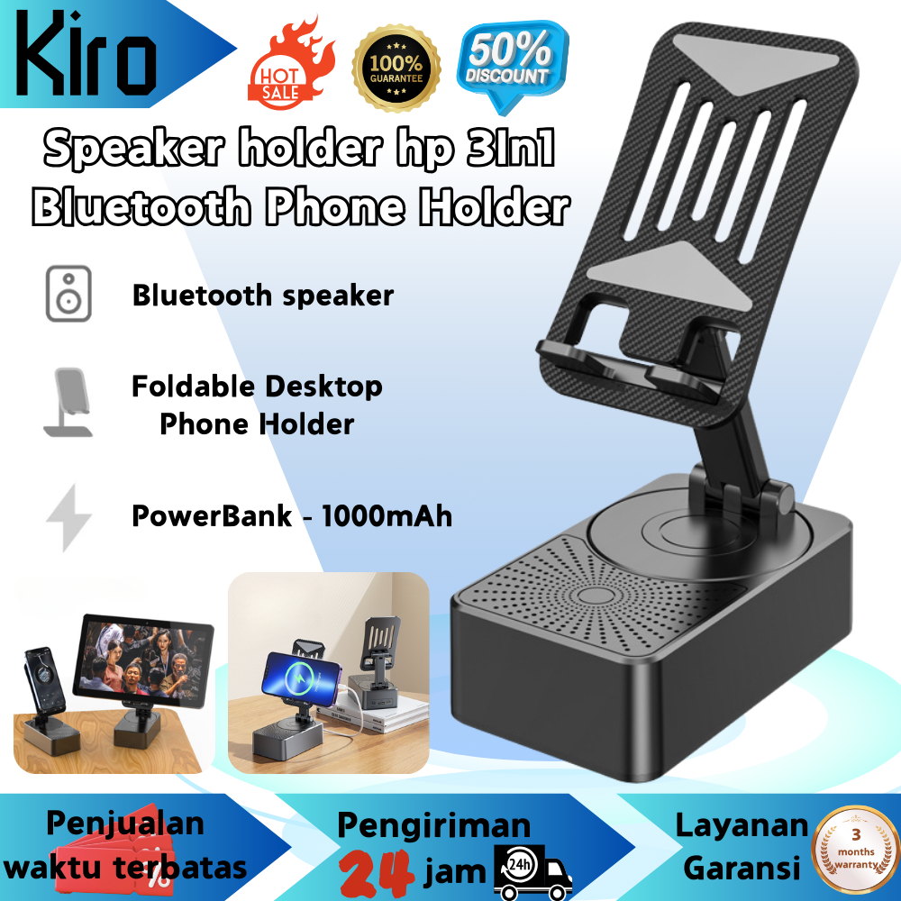 Speaker holder hp 3In1 Wireless Bluetooth Audio + Foldable Desktop Phone Holder + PowerBank,Adjustab