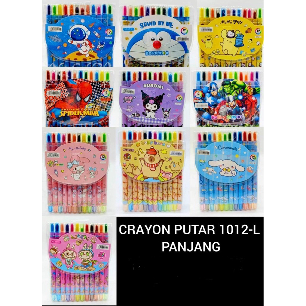 

CRAYON PUTAR PANJANG 12 WARNA KRAYON 12 colour twist crayon cute character BODY GEMUK