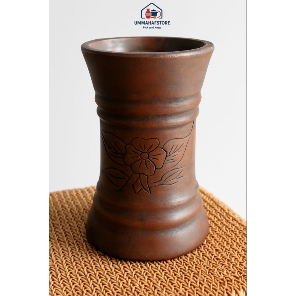 Vas Bunga Gerabah Silinder Motif Unik dan Elegan | Vas Tanah Liat Estetik