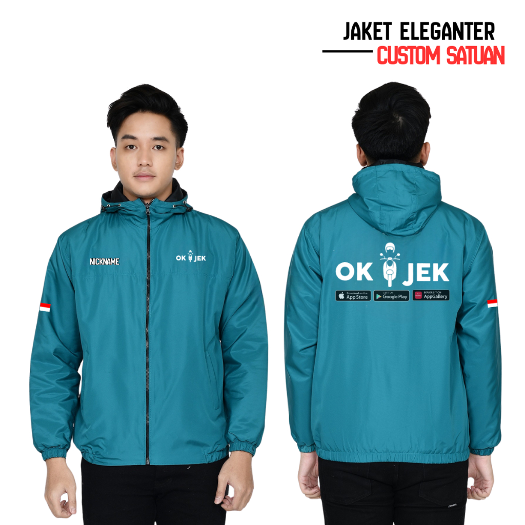 Jaket Custom OK JEK Parasut Unisex Desain Bebas Sablon Satuan