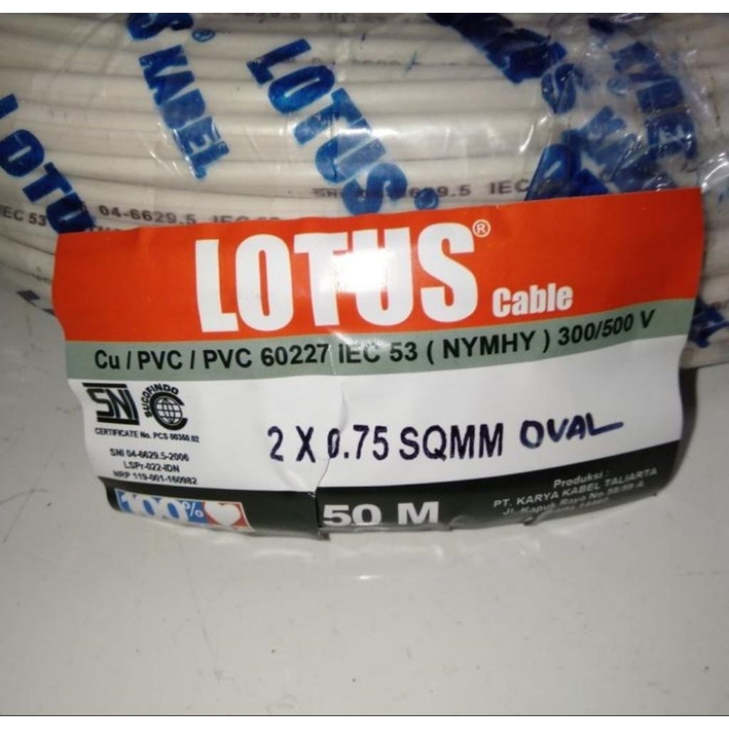 kabel Lotus oval/ gepeng serabut tebel merek Lotus putih dan hitam 2x0,75 putih