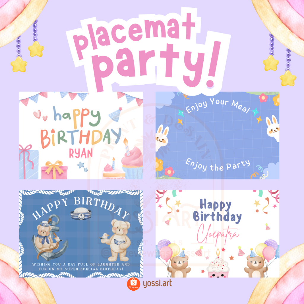 PLACEMAT PARTY UKURAN A3 - CUSTOM PLACEMATE BIRTHDAY / PLACEMATE WEDDING / PLACEMATE CUSTOM
