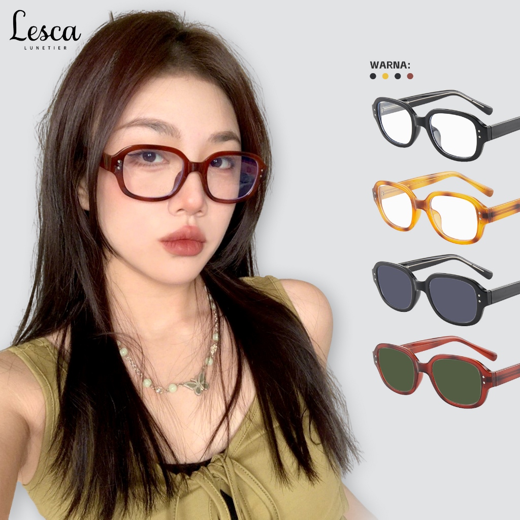 Lesca Kacamata Retro Oval Kekinian Frame Tebal Kacamata Fashion Wanita