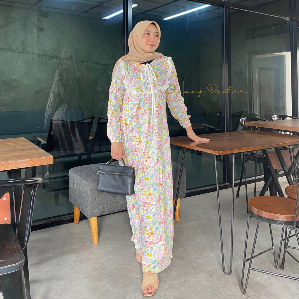 Gamis Rayon Premium Motif Bunga - Aura Dress by iTeung Fashion