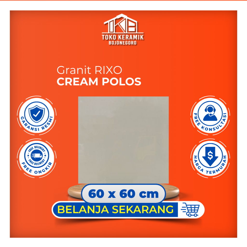 Granit Lantai Cream Polos Glossy Kilap 60x60 Rixo