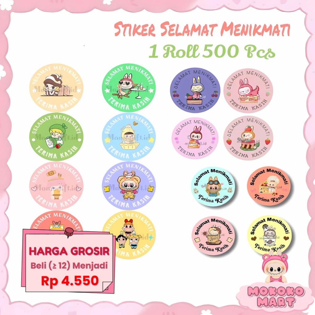 

MM Stiker 1 Roll Thank You Selamat Menikmati 500 Pcs Sticker Label Souvenir Labubu Tempel Di Box