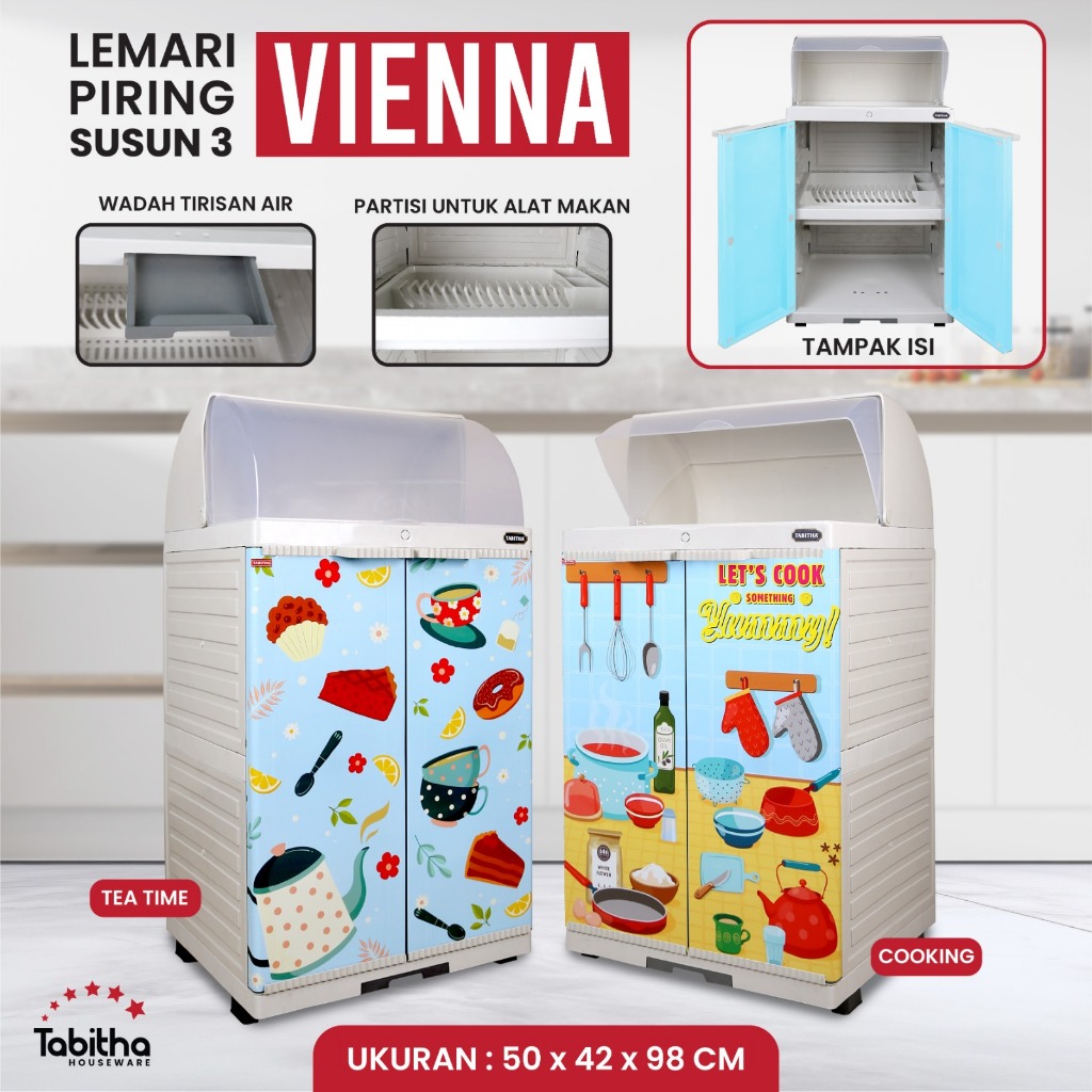 Tabitha Rak Lemari Piring Jumbo Printing Premium Lemari Dapur  Serbaguna  Rak Piring Vienna