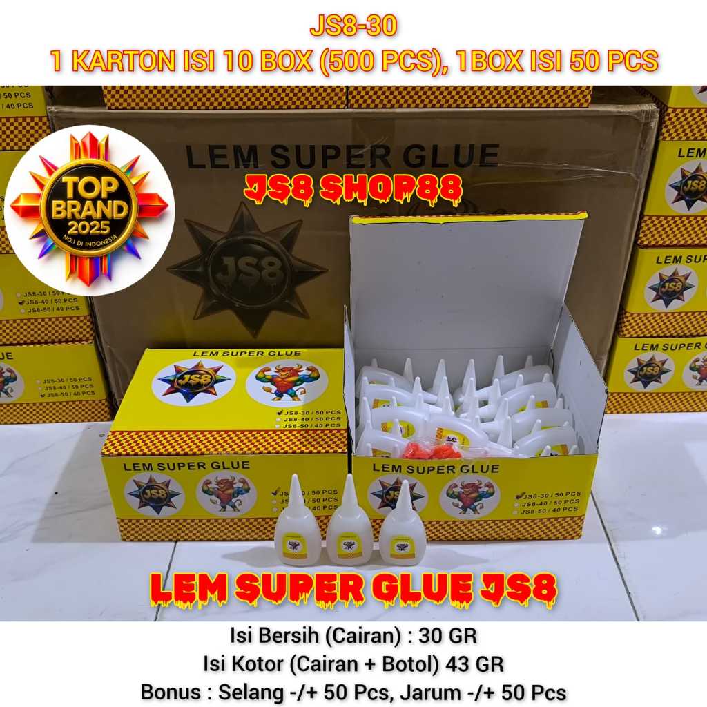 

JS8 ETERNITY JUMBO ISI 25 PCS ORANG TUKANG LEM KOREA SETAN POWER GLUE ALTECO 30GR